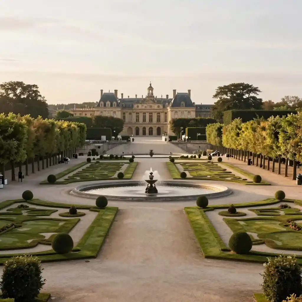 Jardin remarquable à la française avec parterres et allées paysagères
