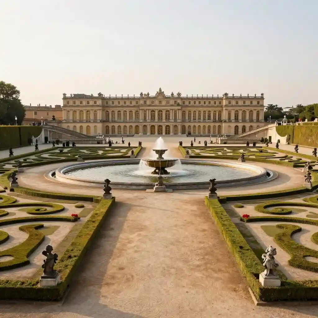 Jardins du château de Versailles avec parterres et bassins symétriques