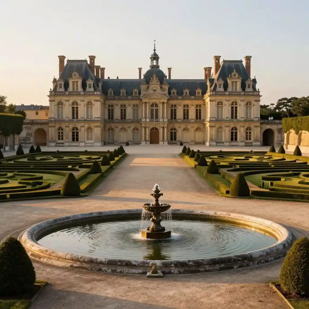 Jardins de Vaux-le-Vicomte avec perspective symétrique et parterres à la française
